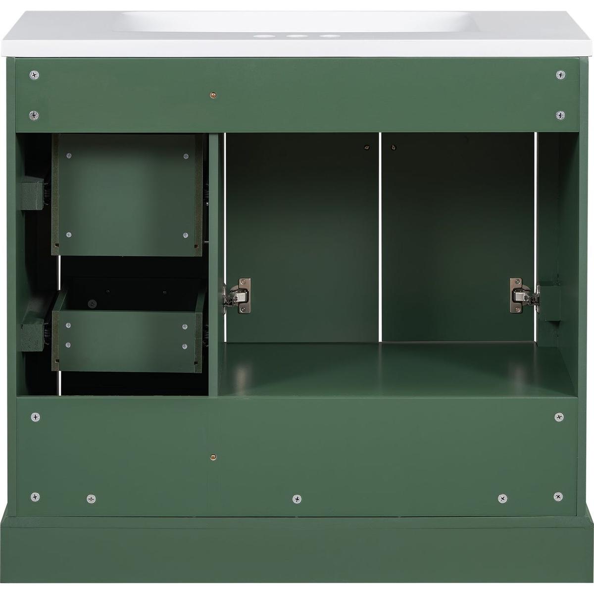 36-inch Traditional Bathroom Vanity with Resin Sink Combo Set, Green Bathroom Cabinet with Two Doors and Four Drawers