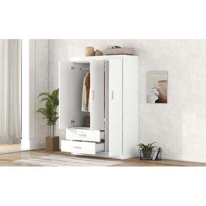 3-Door Wardrobe with 2 Drawers, White