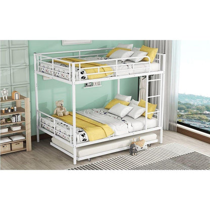 Full Over Full Metal Bunk Bed with Trundle, White