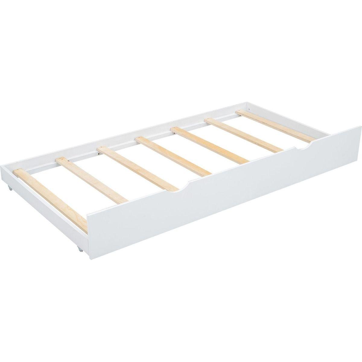 Full Size Wood Platform Bed with Headboard and Twin Size Trundle, White - Streamdale Furniture