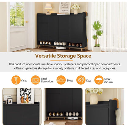 Sleek and Contemporary Shoe Cabinet with Adjustable Shelves, Minimalist Home Organizer with Solid Wood Legs, Storage Sideboard for Entryway, Living Room, Black