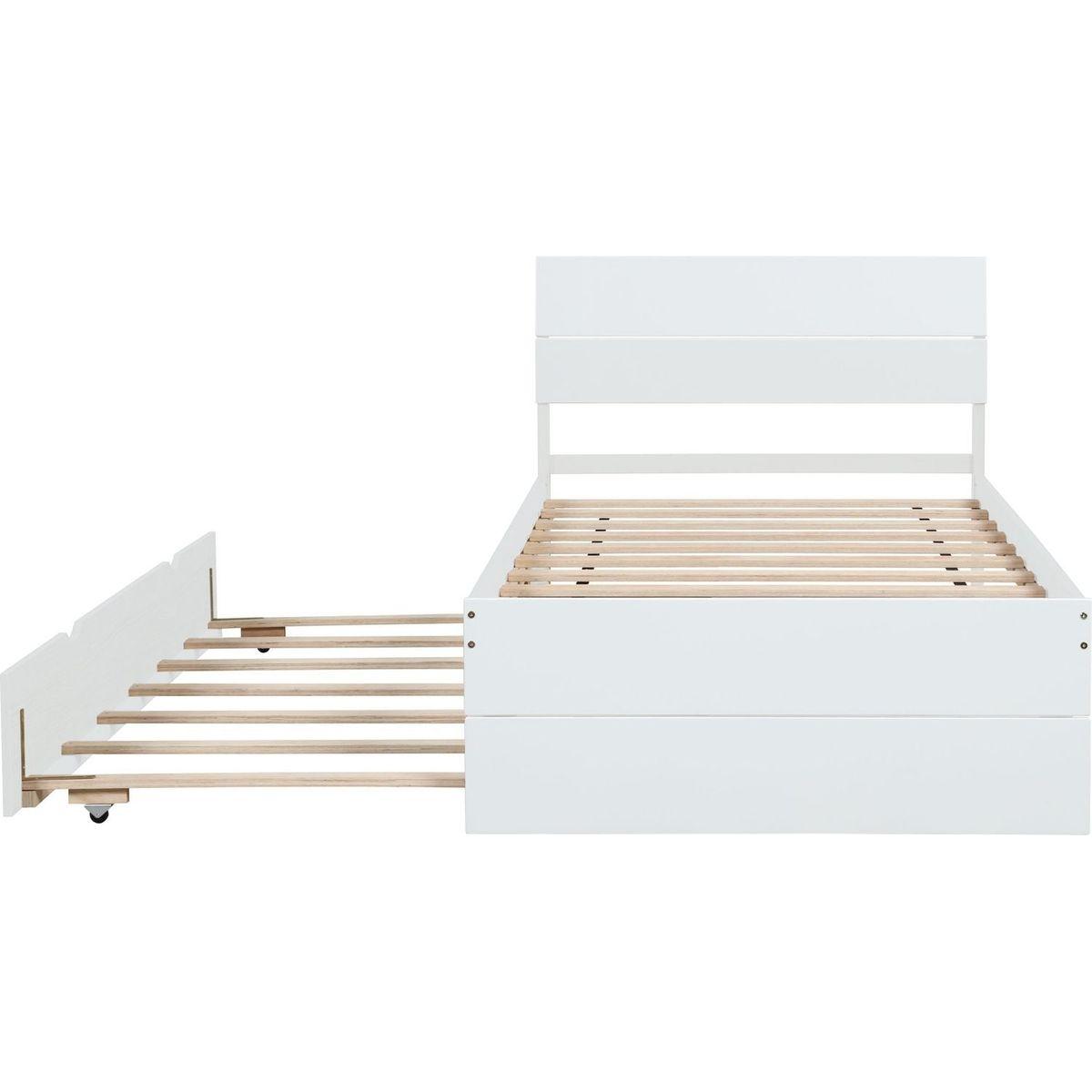 Modern Twin Bed Frame With Twin Trundle For White High Gloss Headboard and Footboard With Washed White Color