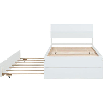 Modern Twin Bed Frame With Twin Trundle For White High Gloss Headboard and Footboard With Washed White Color