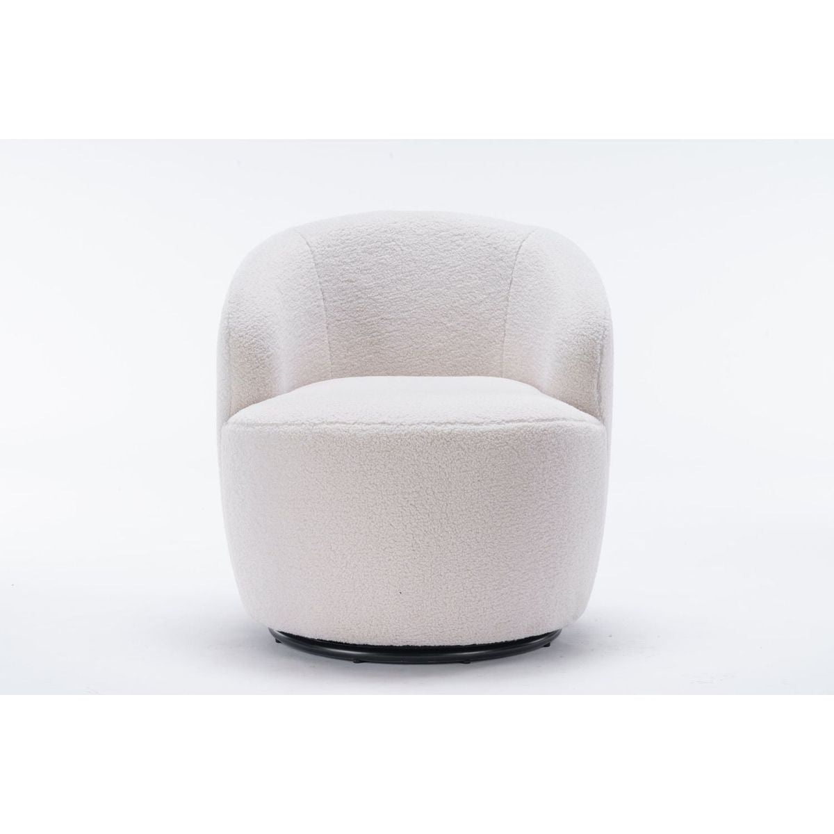 Teddy Fabric Swivel Accent Armchair Barrel Chair With Black Powder Coating Metal Ring,Ivory White