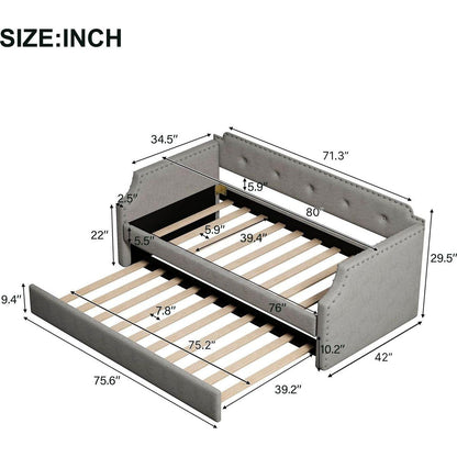Upholstered Daybed with Trundle, Wood Slat Support,Upholstered Frame Sofa Bed, Twin,Gray