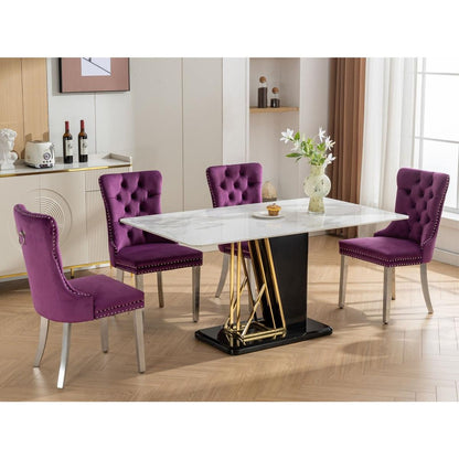 Nikki Collection Modern, High-end Tufted Solid Wood Contemporary Velvet Upholstered Dining Chair with Chrome Stainless Steel Plating Legs,Nailhead Trim,Set of 2,Purple and Chrome