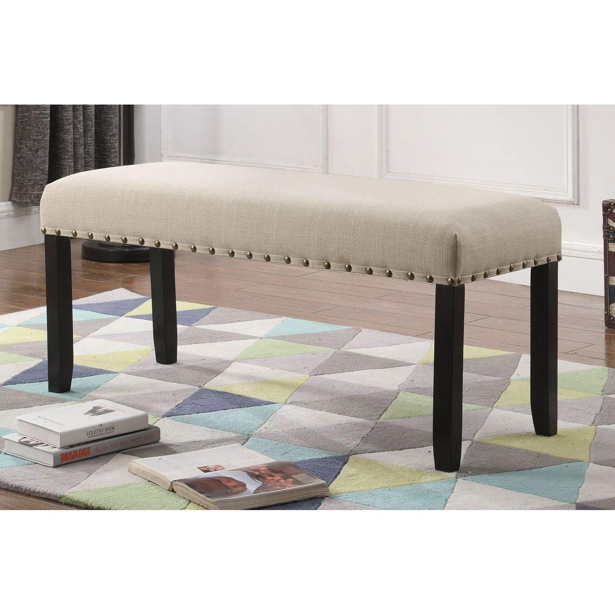 Biony Fabric Dining Bench with Nailhead Trim, Tan