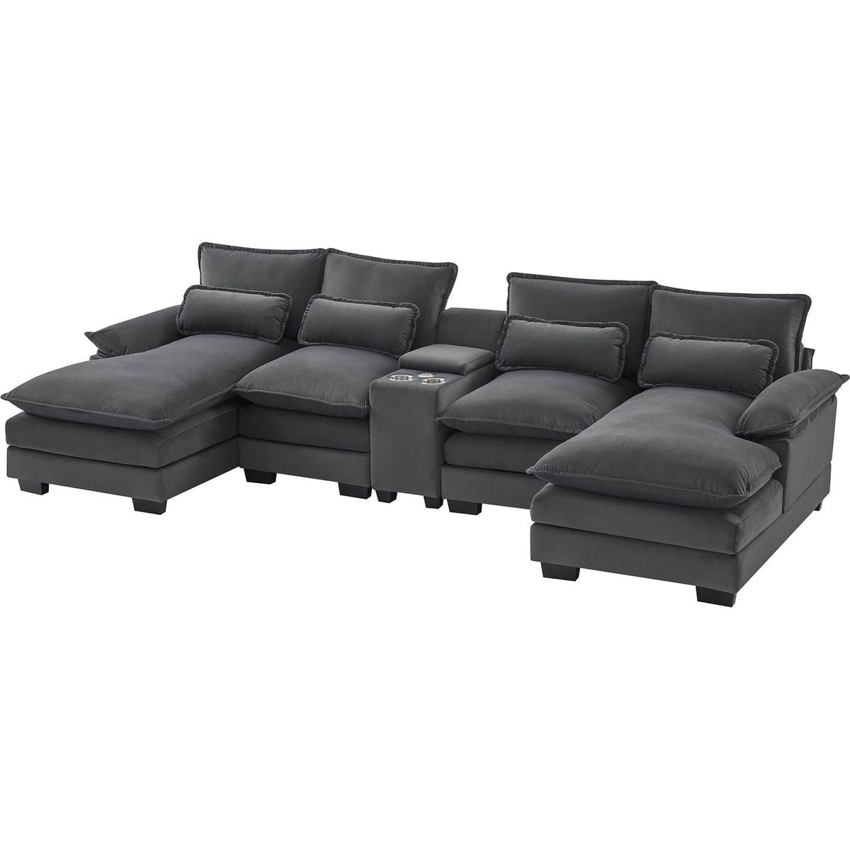 123x55" Modern U-shaped Sofa with Console,Cupholders and USB Ports,6-seat Upholstered Symmetrical Indoor Furniture,Sleeper Couch Set with Chaise for Living Room,Apartment,2 Colors