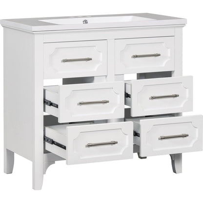 36" Bathroom Vanity with Resin Sink Combo, Free Standing Single Vanity Set with Four Drawers, Solid Wood Frame Bathroom Storage Cabinet