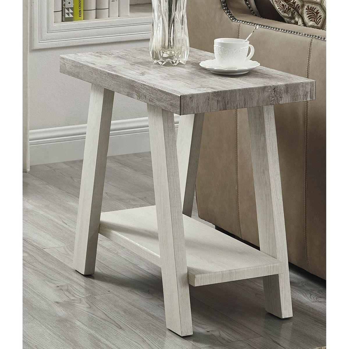 Athens Contemporary Two-Tone Wood Shelf Side Table in Weathered Gray and Beige
