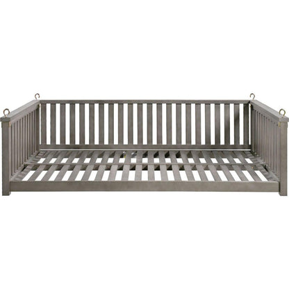 Patio Minimalist Twin Size Garden Swing Bed Wood Porch Swing with Ropes for Backyard, Safe Sloped Design, Gray