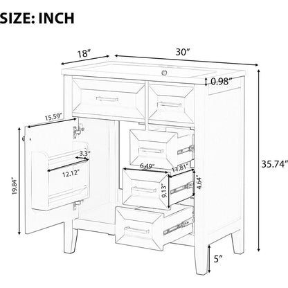 30" Bathroom Vanity with Sink Combo, Green Bathroom Cabinet with Drawers, Solid Frame and MDF Board