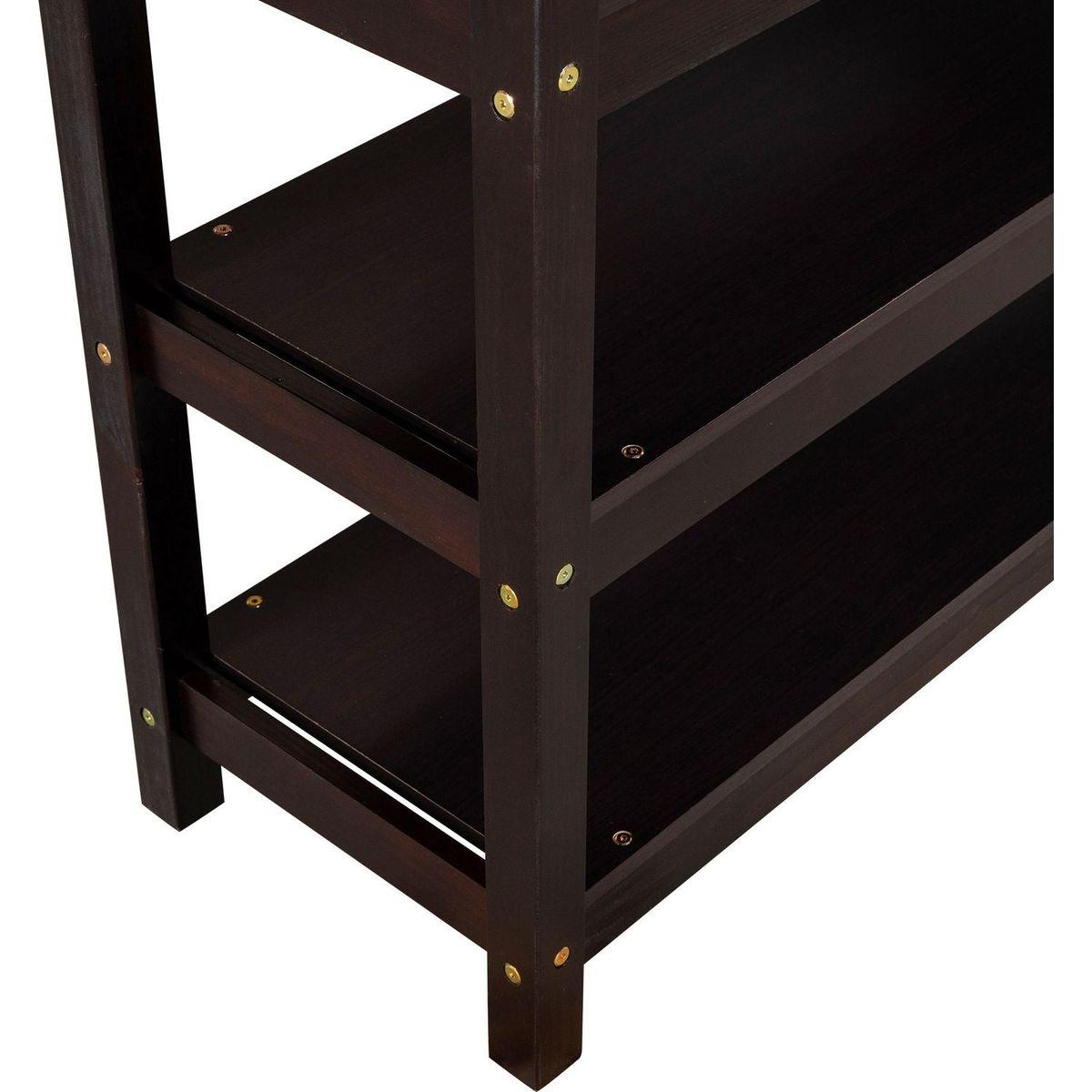 Full Size Loft Bed with Storage Shelves and Under-bed Desk, Espresso