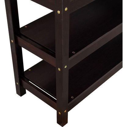 Full Size Loft Bed with Storage Shelves and Under-bed Desk, Espresso