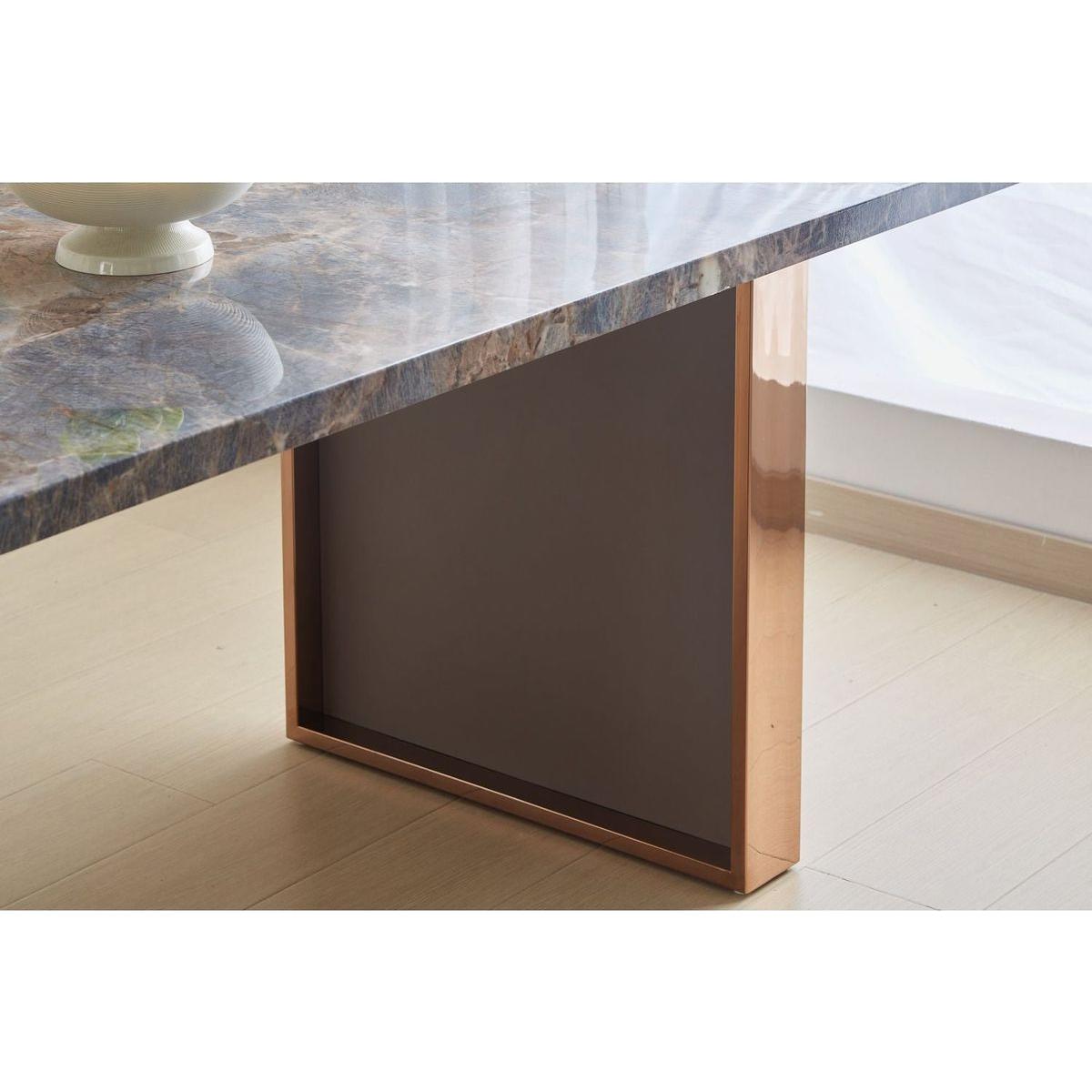 Faux Marble MDF Dining Table for 6 or 8,Rectangular 70.8"Lx35.4"Wx29.8"H, Luxurious Rocky Stone Effect Top Stainless Steel Legs Modern, Durable, Easy to Assemble for Kitchen/Living Room/Meeting Brown