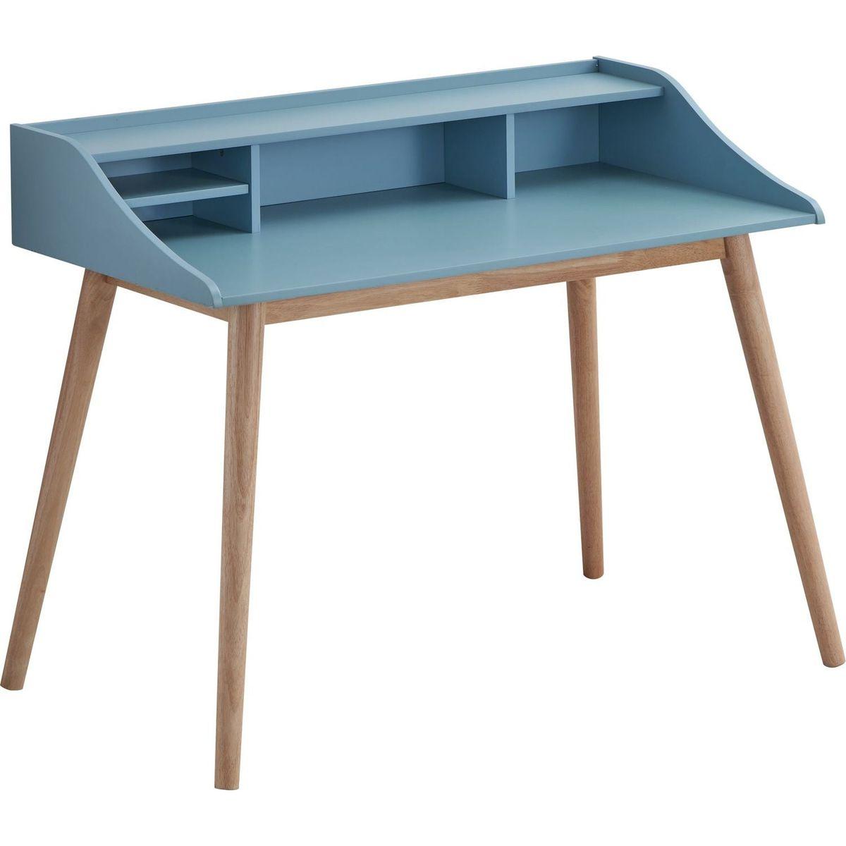 Roskilde Mid-Century Modern Wood Writing Desk with Hutch, Blue