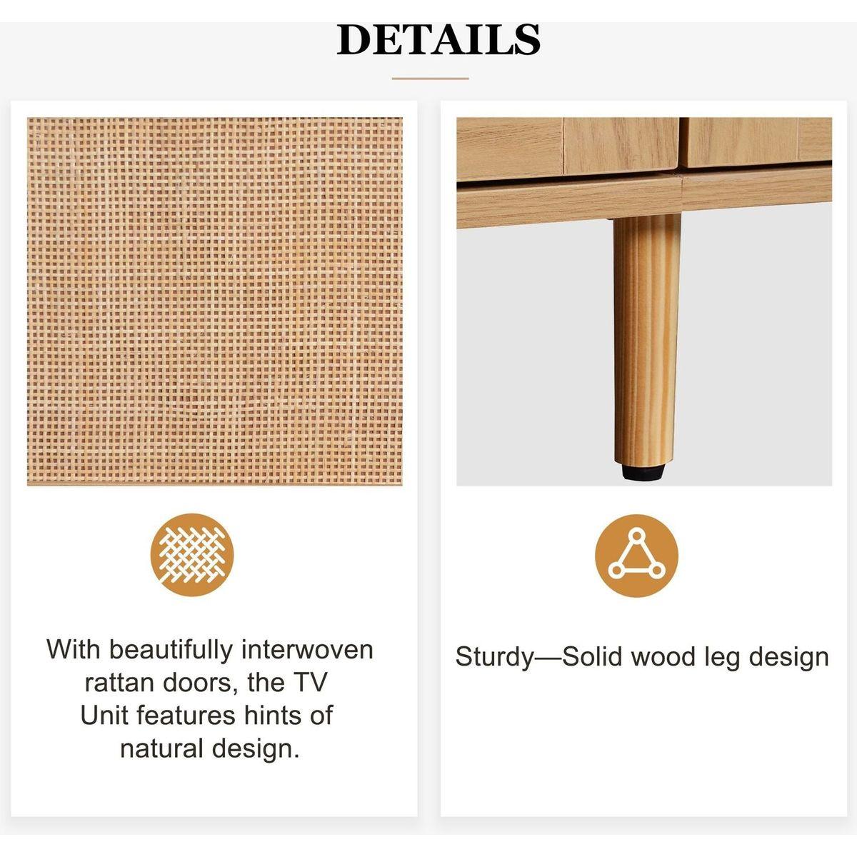 Rattan TV Stand for TVs up to 85", Modern Farmhouse Media Console, Entertainment Center with Solid Wood Legs, TV Cabinet for Living Room,Home Theatre