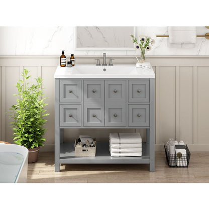 36" Bathroom Vanity with Undermount Sink,Free Standing Vanity Set with 4 Drawers& Soft Closing Doors,Solid Wood Frame Bathroom Storage Cabinet