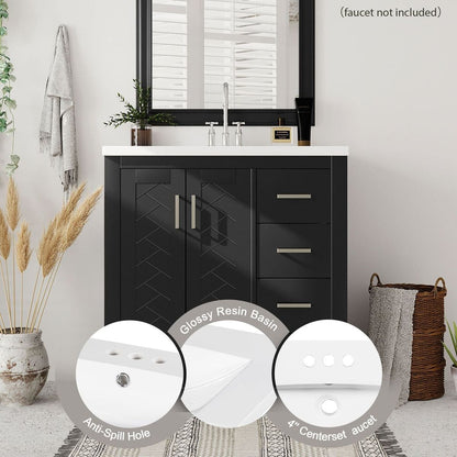 30" Bathroom Vanity with Resin Sink Combo,Solid Wood Frame Bathroom Storage Cabinet, Freestanding Vanity Set with 3 Drawers& Soft Closing Doors