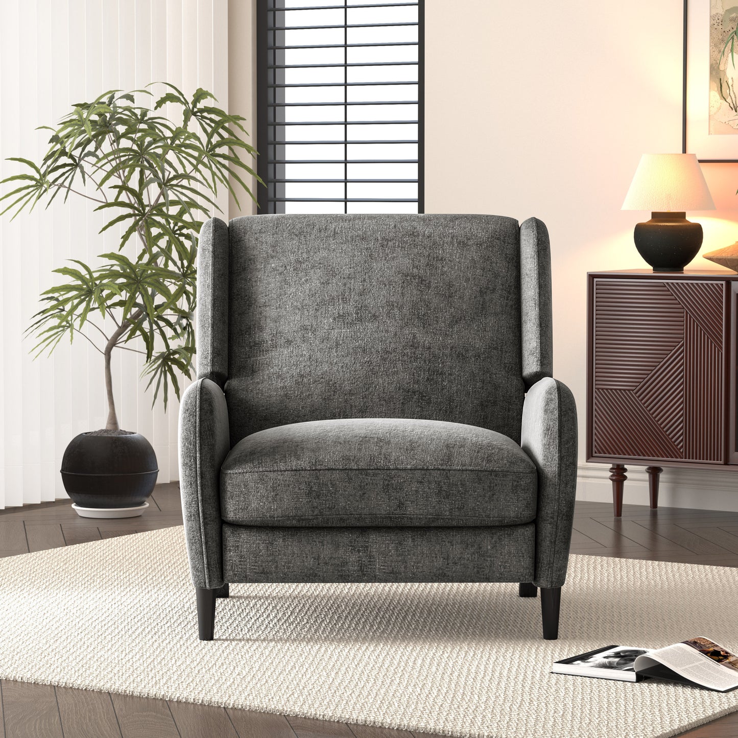 Oversized Textured Fabric Pushback Recliner, Gray and Dark Brown