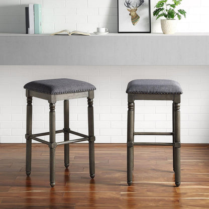 Arnhem Wood Upholstered Swivel Bar Stools, Set of 2, Grey