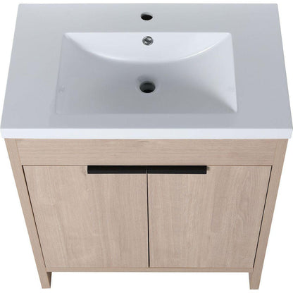 30 Inch Freestanding Bathroom Vanity with White Resin Sink & 2 Soft-Close Cabinet Doors (BVB02430PLO-GRB3040)