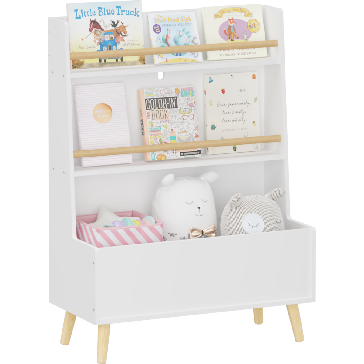 Kids Bookshelf, Book and Magazine Rack, Book Organizer, toy Storage Cabinet Organizer, White