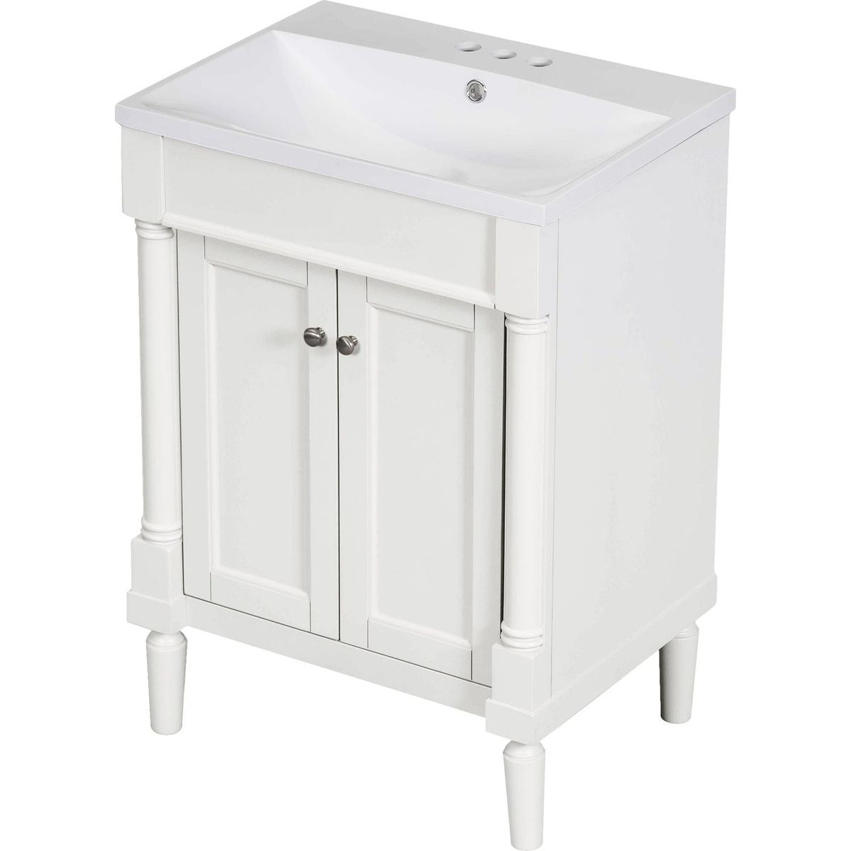 24" Bathroom Vanity with Top Sink, 2-Tier Modern Bathroom Storage Cabinet, Single Sink Bathroom Vanity, Large Storage Shelves