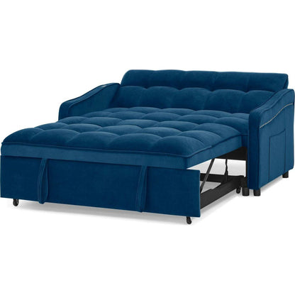 Loveseats Sofa Bed with Pull-out Bed,Adjustable Back and Two Arm Pocket,TypeC and USB Charging with Copper nail,Blue (47"x53"x31")