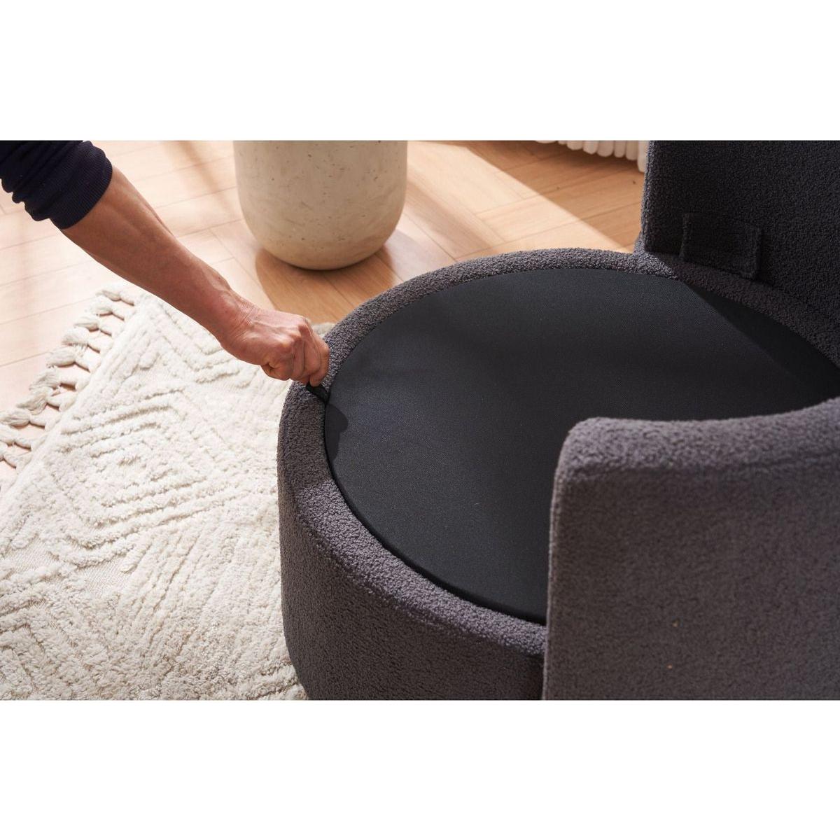 Teddy Fabric Swivel And Storage Chair With Back Cushion For Living Room,Dark Gray