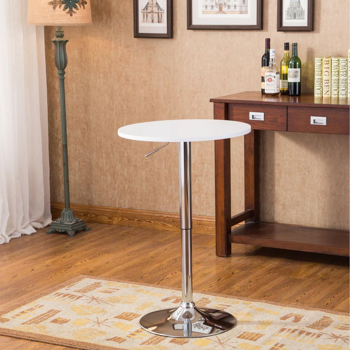 Adjustable Wood and Metal Bar Table in White - Streamdale Furniture