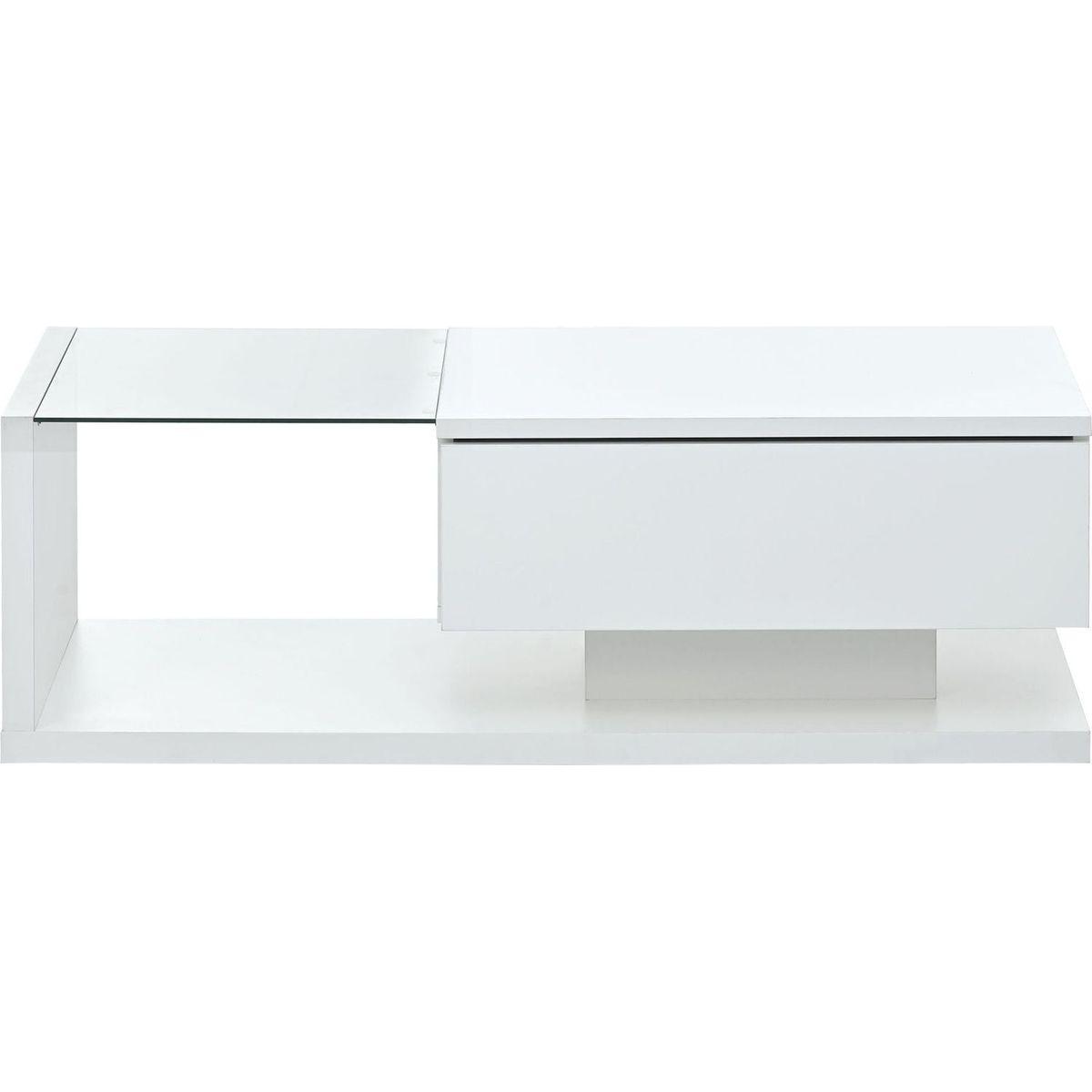 Modern Coffee Table with Tempered Glass, Wooden Cocktail Table with High-gloss UV Surface, Modernist 2-Tier Rectangle Center Table for Living Room, White