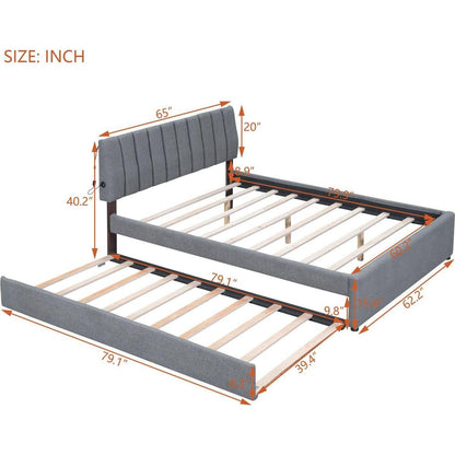 Teddy Fleece Queen Size Upholstered Platform Bed with Trundle, Gray