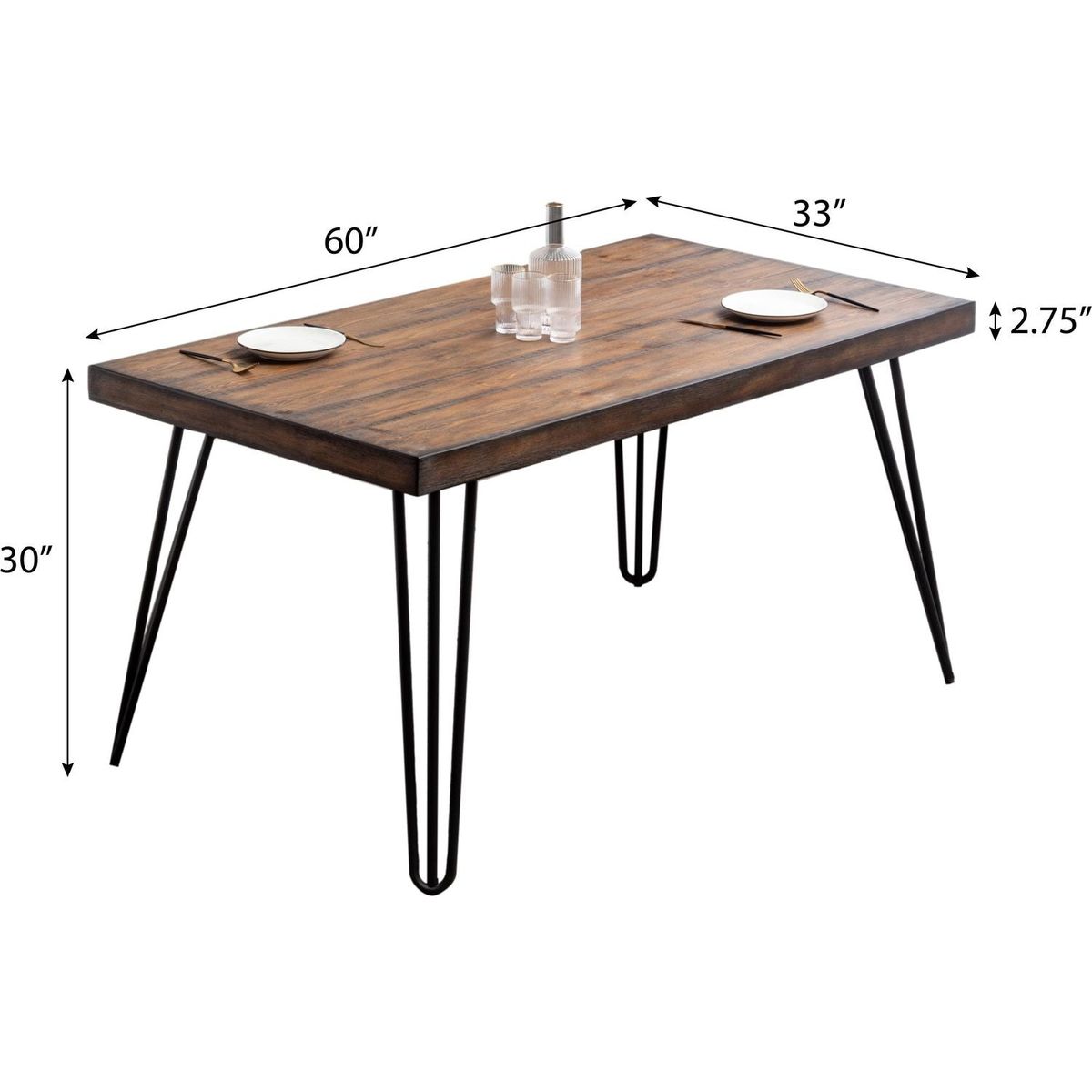 Ashford 6-Piece Dining Set, Hairpin Dining Table with 4 Chairs and Bench, 4 Color Options