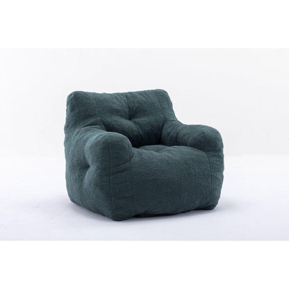 Soft Tufted Foam Bean Bag Chair With Teddy Fabric Green