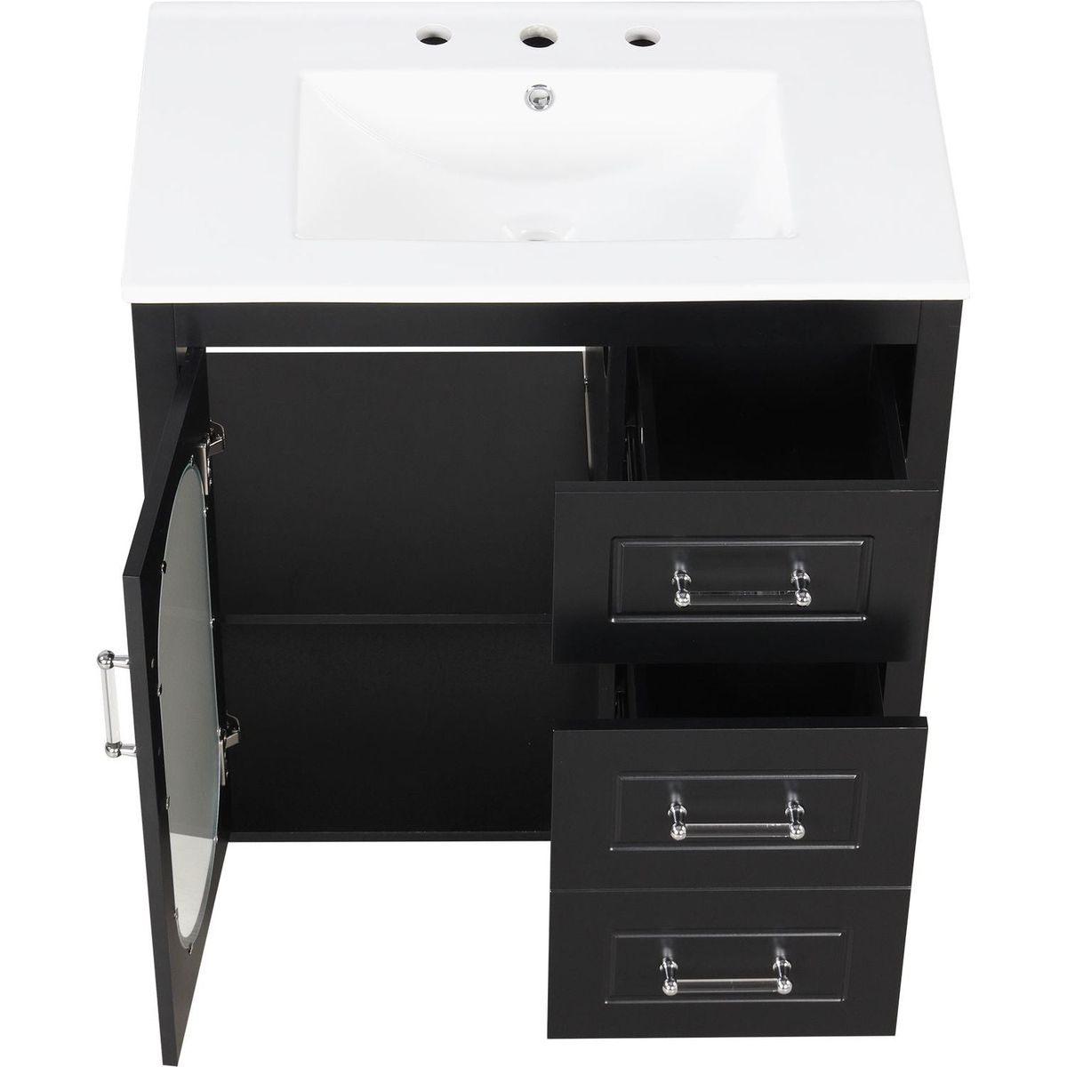 30" Bathroom Vanity with Sink, Bathroom Vanity Cabinet with Two Drawers and Door, Adjustable Shelf, Solid Wood and MDF, Black