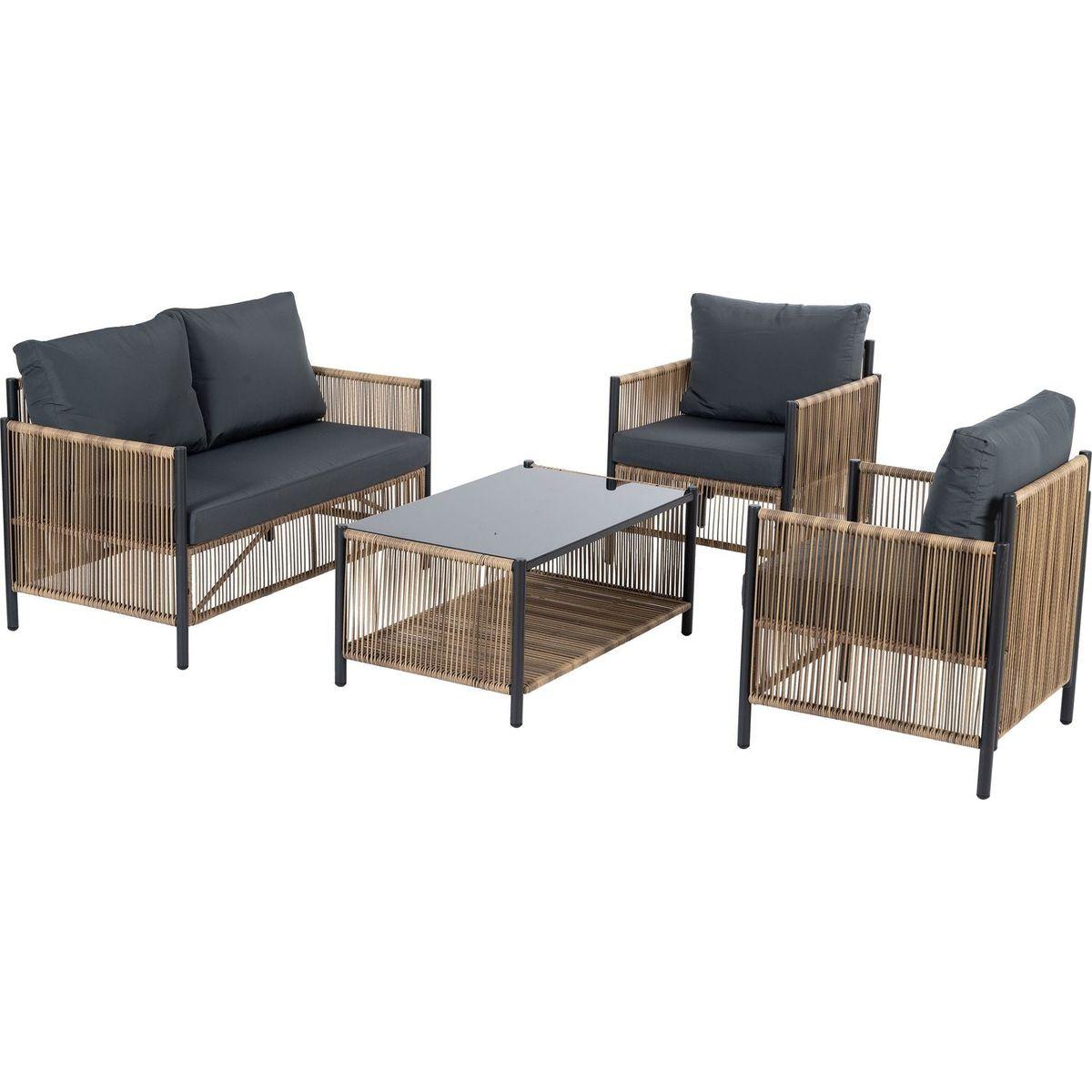 New Comming Patio 4 Pieces Brown PE Wicker Sofa Set with Grey Cushion