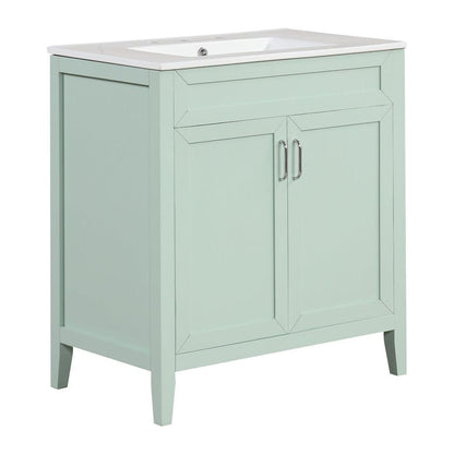 30" Bathroom Vanity with Sink, Multi-functional Bathroom Cabinet with Doors and Drawers, Solid Frame and MDF Board, Green