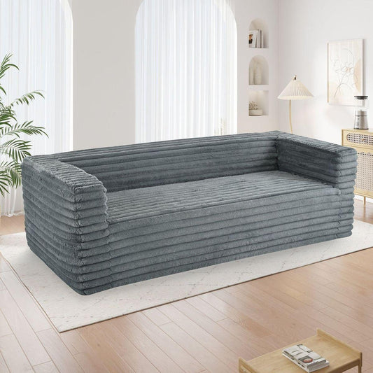 89" Modern Corduroy Couch, 3 Seats Plush Sofa with Squared Arm,Luxury Comfy Seat Super Soft Couches for Living Room,Small Space,Office,Apartment,No Assembly Required