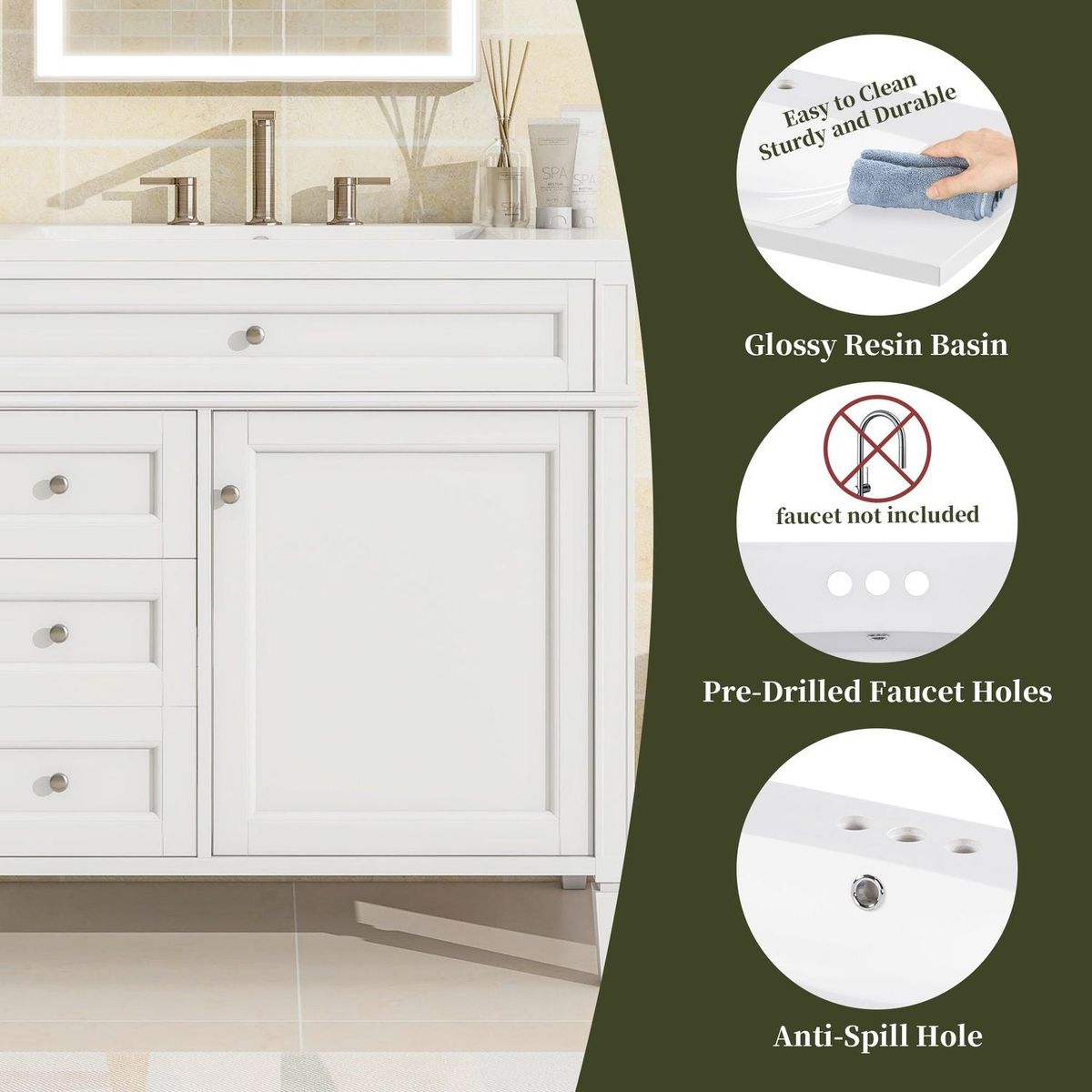 36" Bathroom Vanity with Top Sink, Modern Bathroom Storage Cabinet with 2 Drawers and a Tip-out Drawer, Single Sink Bathroom Vanity