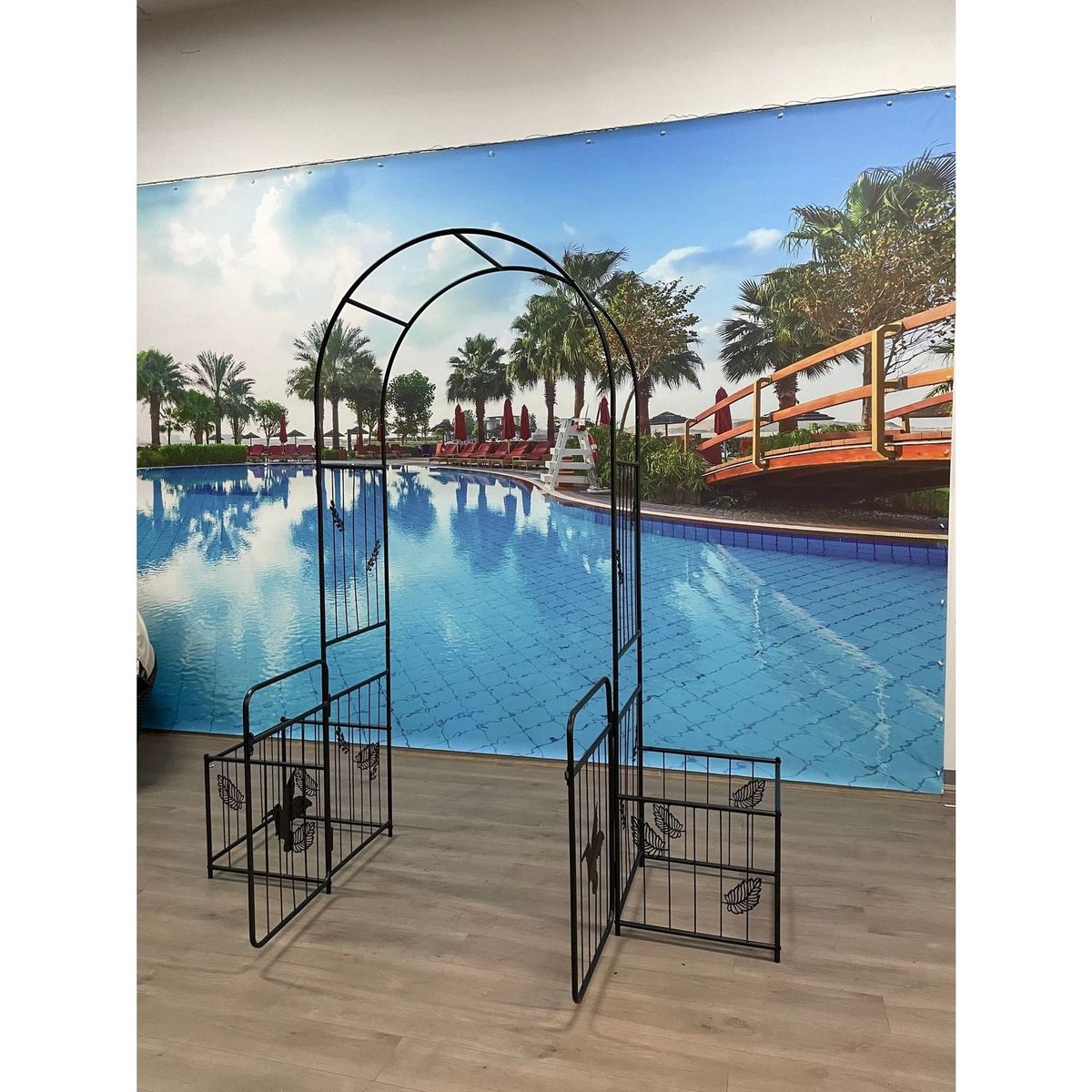 Metal Garden Arch with doors Garden Arbor Trellis Climbing Plants Support Arch Outdoor Arch Wedding Arch Party Events Archway Black