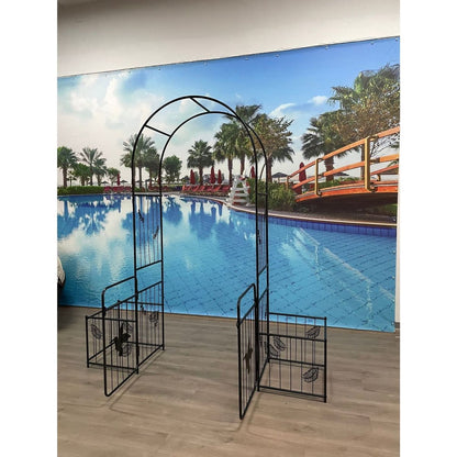 Metal Garden Arch with doors Garden Arbor Trellis Climbing Plants Support Arch Outdoor Arch Wedding Arch Party Events Archway Black