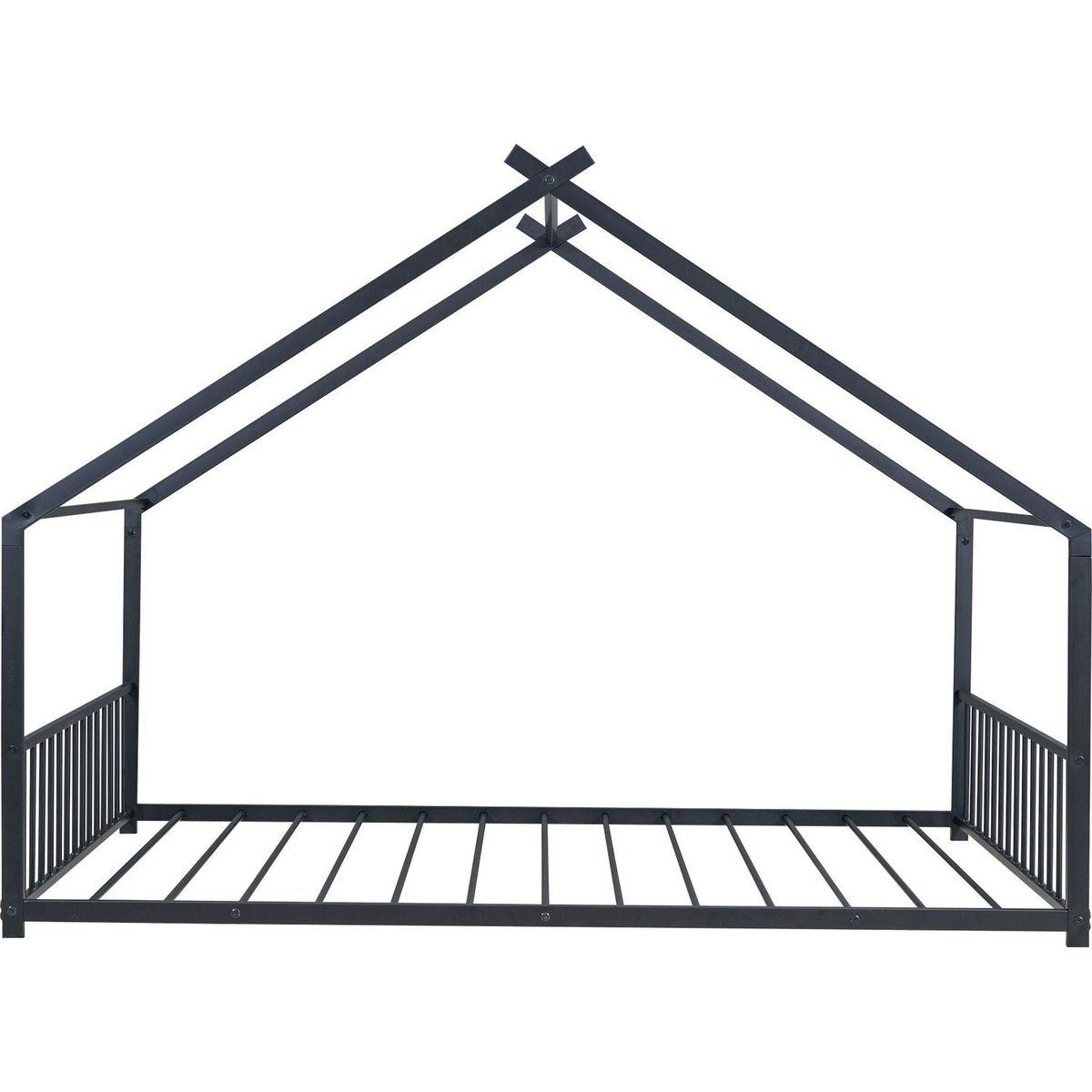 Full Size Metal House Bed, Black