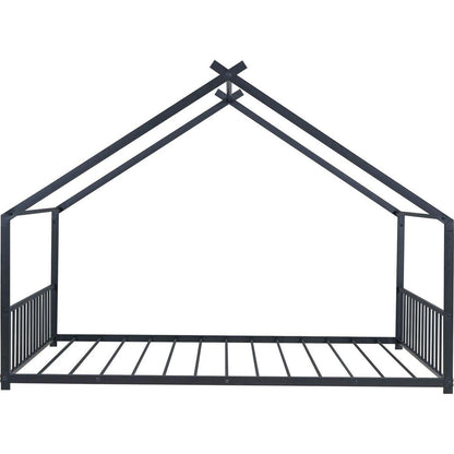 Full Size Metal House Bed, Black