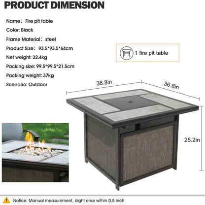 37 Inch Outdoor Gas Fire Pit, 46,000 BTU Steel Fire Table