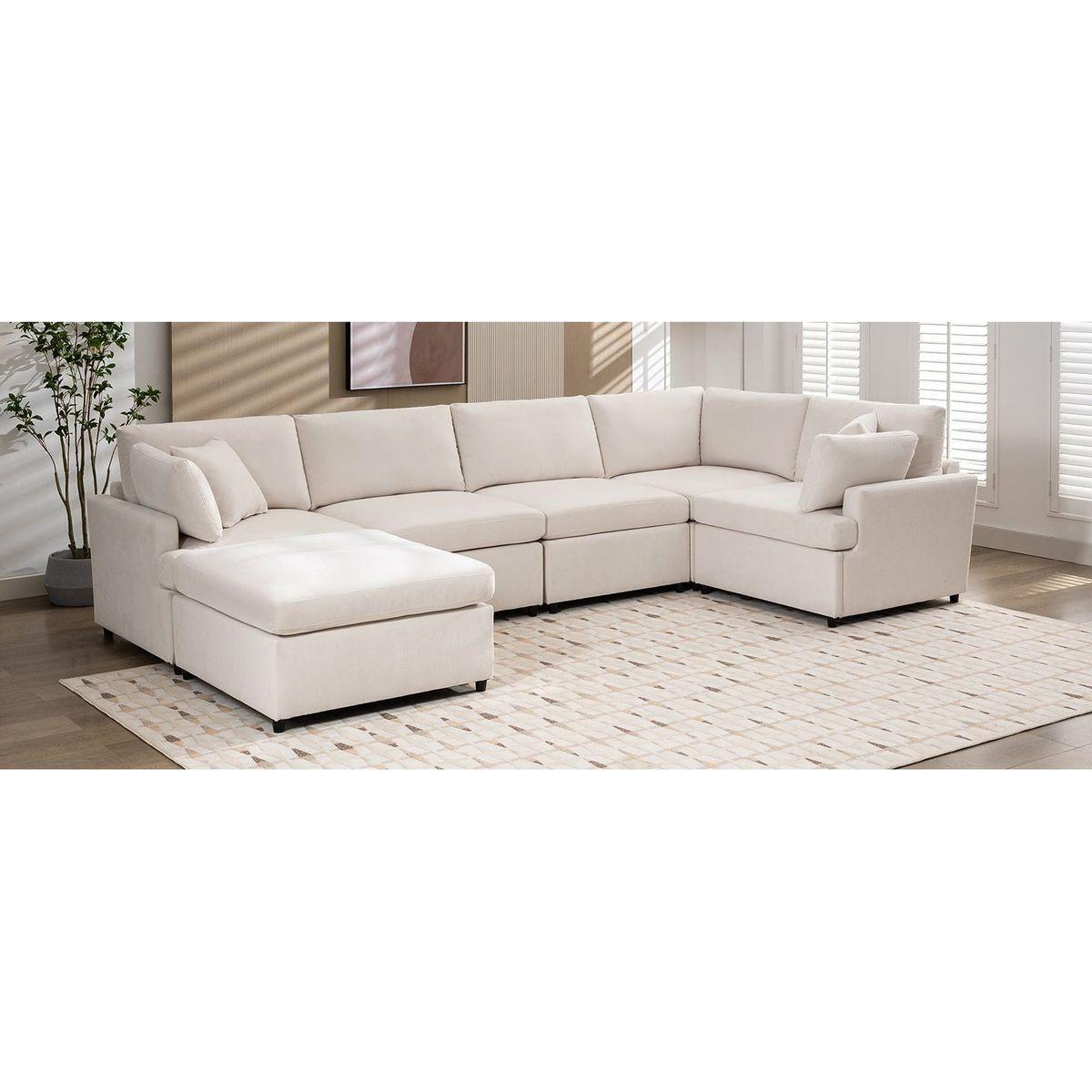 Modern Large U-Shape Sectional Sofa, with Removable Ottomans for Living Room (6-Seater)
