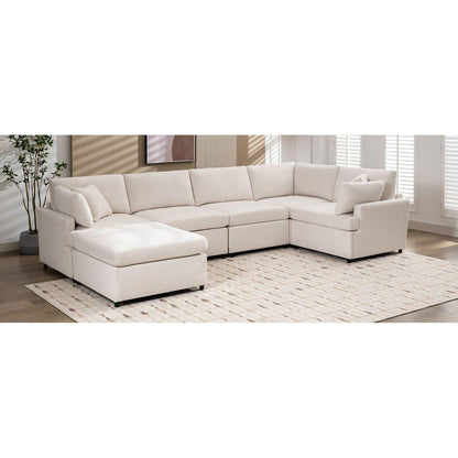 Modern Large U-Shape Sectional Sofa, with Removable Ottomans for Living Room (6-Seater)