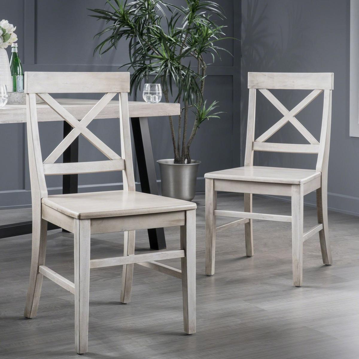 Acacia Wood Dining Chairs, Light Grey Wash, 21D x 17.75W x 35.5H Inch