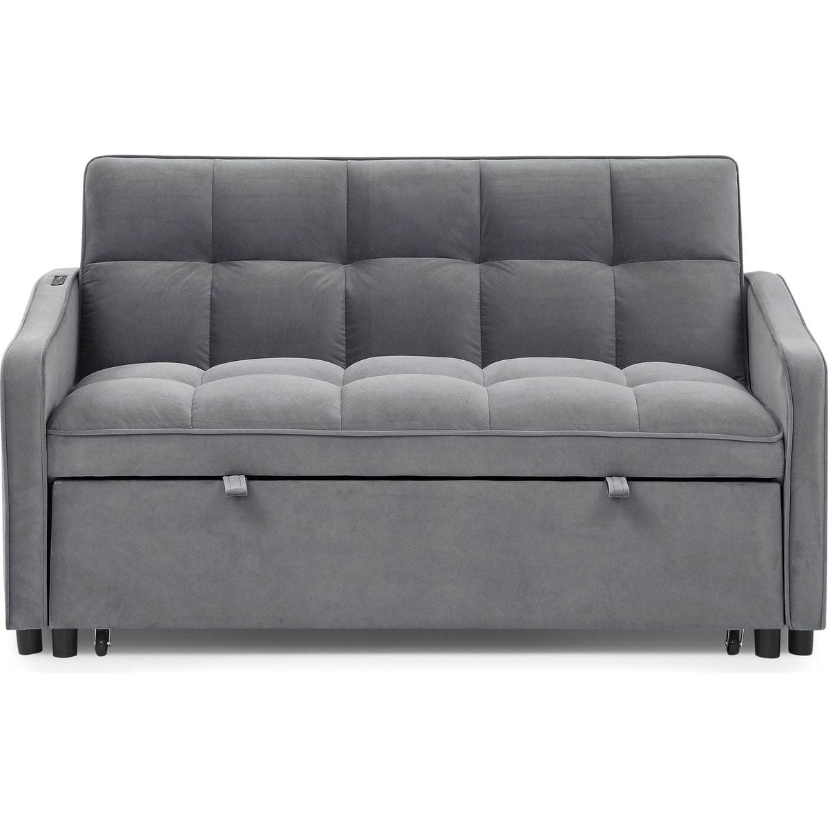 Loveseats Sofa Bed with Pull-out Bed,Adjustable Back and Two Arm Pocket,TypeC and USB Charging with Copper nail,Grey (47"x53"x31")