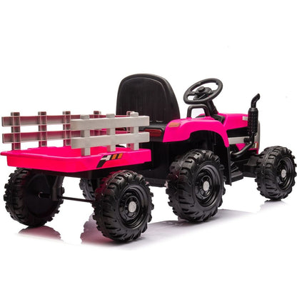 Ride on Tractor with Trailer,24V Battery Powered Electric Tractor Toy, 200w*2motor 1.86-4.97MPH/Remote Control,electric car for kids,Three speed adjustable,USB,MP3 ,Bluetooth,LED light, safety belt.